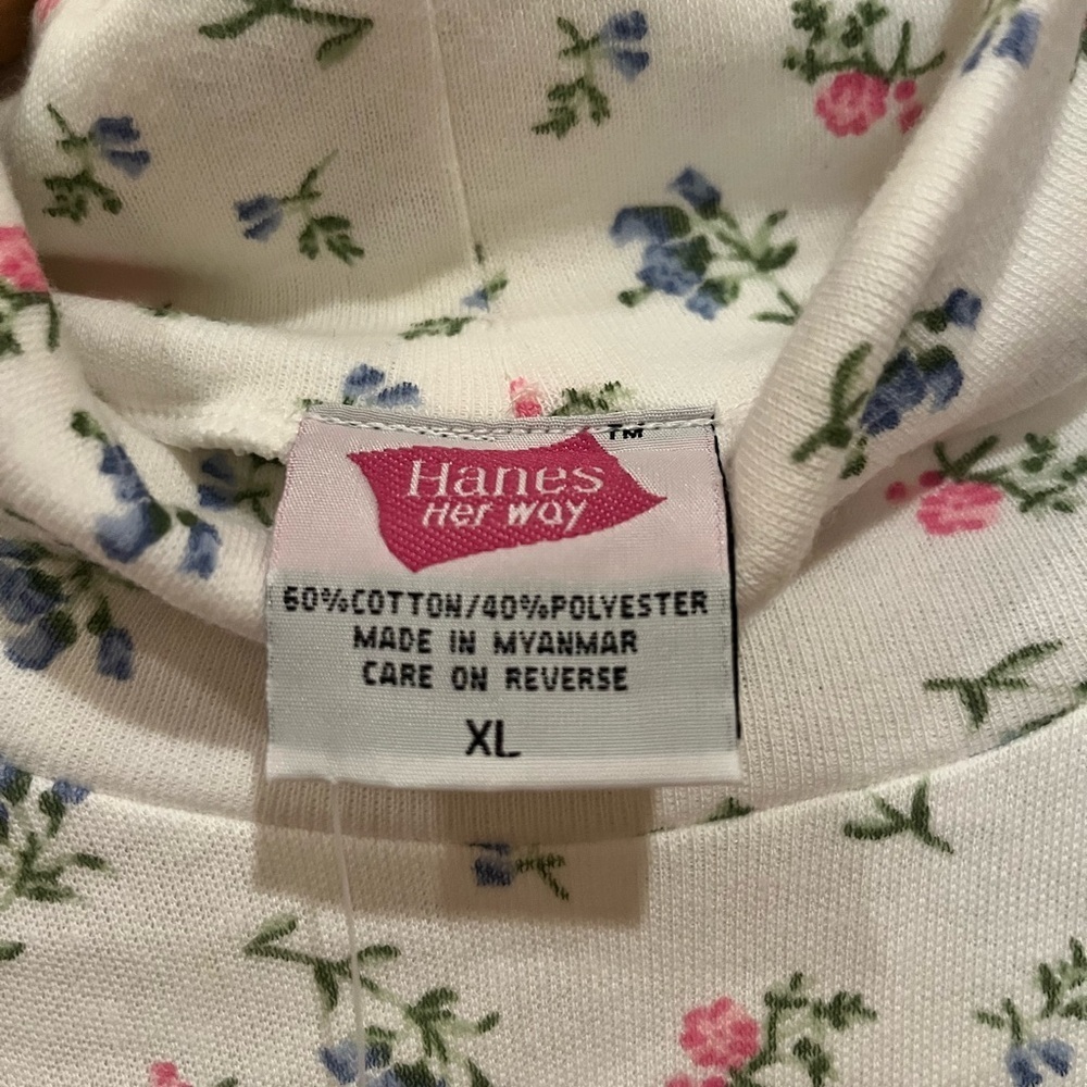 Floral Turtleneck Long Sleeve Top hanes her way xl vintage - Picture 4 of 5